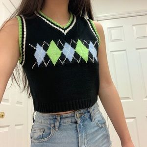 Argyle plaid knit sweater vest.